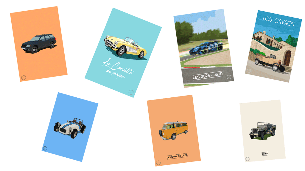 Embarquez pour un voyage rétro avec les posters de voitures vintage des Esquisseurs !