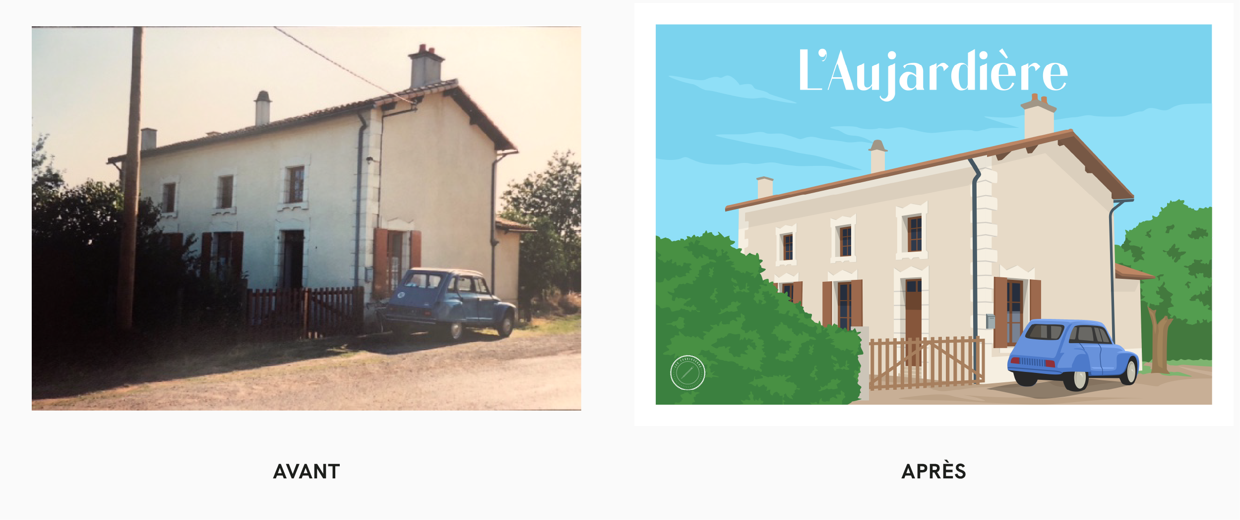 Avant et apres maison voiture illustration