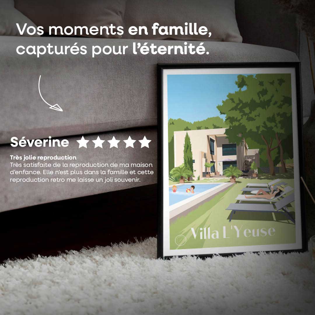 Affiche famille personnalisée pub avis client villa yeuse